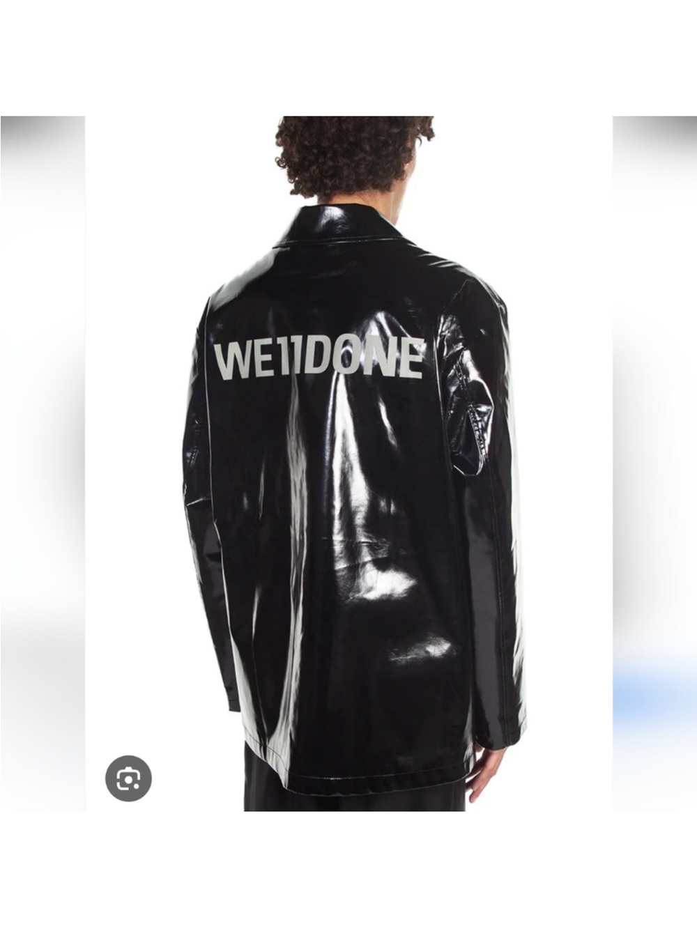 WE11DONE Men's Black Patent Raincoat with Back Logo